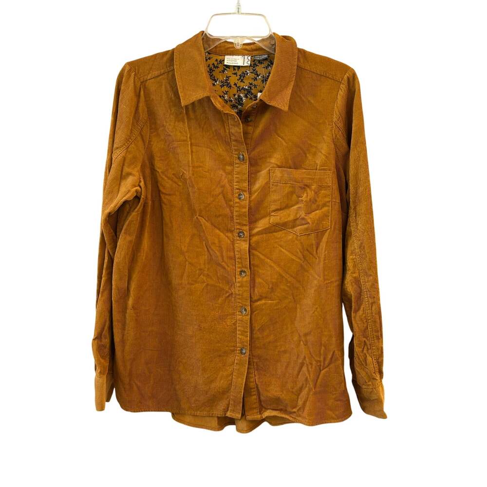 Anthropologie Building 13 Mustard Brown Corduroy Button Down Shirt Women's 10